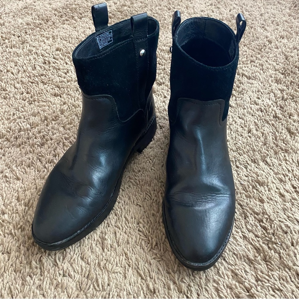 Fitflop Signey Mixte Black Leather Pull On Ankle Boots Sz 8 EU 39